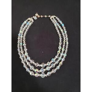 Vintage 3-Strand Crystal Chocker Necklace
